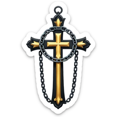 Ein christen kreuz in schwarz ohne Jesus schön verziert mit ketten auf weißem Hintergrund  sticker