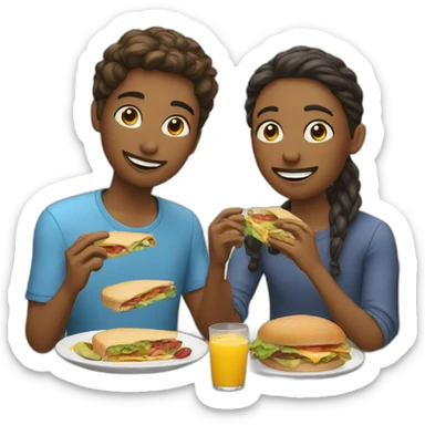 Two friends eating lunch sticker