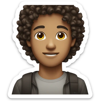 Dark brown Curly hair lightskin male teenager  sticker