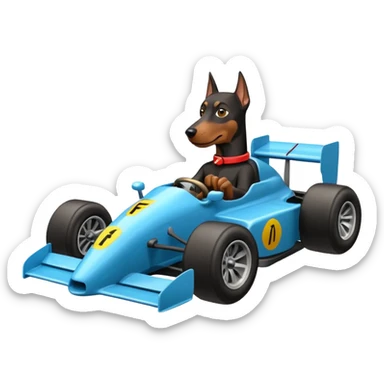 Doberman driving a F1 car sticker