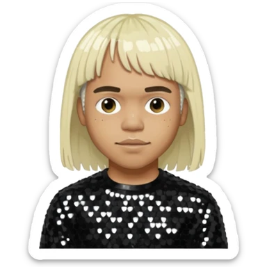 Anderson Paak with long platinum blonde hair with bang, black sequin outfit sticker