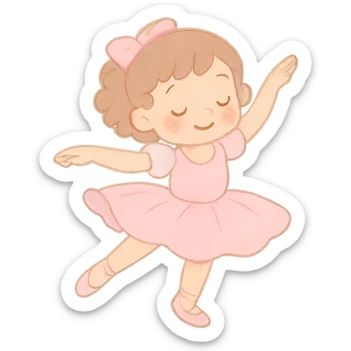 pastel toon style 5 year old girl in a ballet dress, twirling sticker
