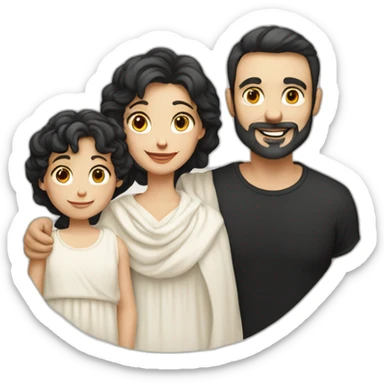 Daddy with white skin wear cream tshirt and his wife with white skin wear long blaus with black shawl also his son wear cream tshirt sticker