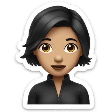 a girl with fair skin black eyes and hair , heart shaped lips and small nose with almond eyes sticker