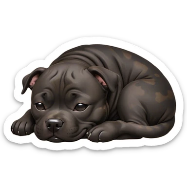 Meme-Worthy Cute Sleeping Black/Brindle Staffordshire Bull Terrier Portrait Emoji, Head resting peacefully with a contented smile, showcasing a delightfully compact build and a luxuriously soft Fur with an attractive black and brindle blend, eyes shut in a serene nap, Simplified yet hilariously adorable features, highly detailed, glowing with a soft, drowsy light, high shine, relaxed and utterly lovable, stylized with an air of playful laziness, bright and heartwarming, soft glowing outline, capturing the essence of a comically sleepy guardian, so meme-worthy it feels like it could instantly become the next viral sensation of adorable slumber! sticker