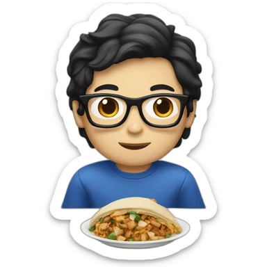 White Boy with chinese black hair wearing blue glasses eating shawarma sticker