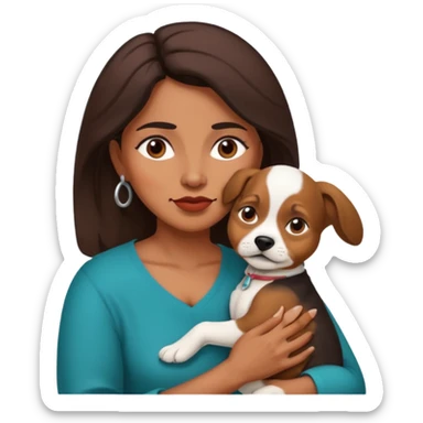 middle age mexican woman with puppy showing passion - strong and barely controllable emotion sticker