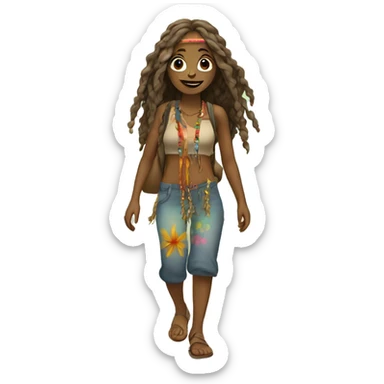Hippie girl walking on beach sticker