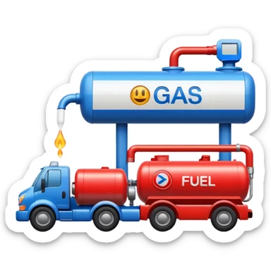 gas distribution station emoji style with a truck filling up at the station sticker