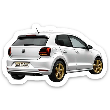 White Volkswagen polo GTI with gold alloys  sticker
