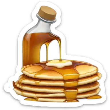 Bottle of maple syrup pouring on pancakes sticker