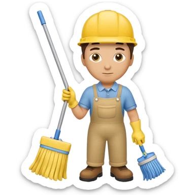 Custodian with yellow rubber gloves, mop sticker