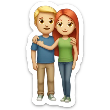 Girl with Red straight hair hugging a boy with blond hair sticker