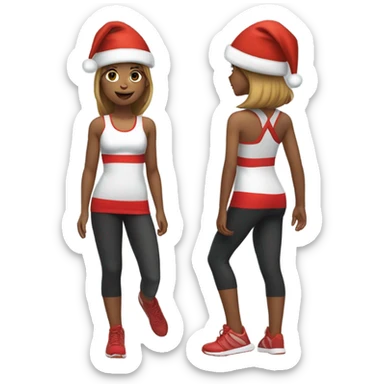 Emoji of full-body sporty girl в top and leggings wearing a red Christmas hat. sticker