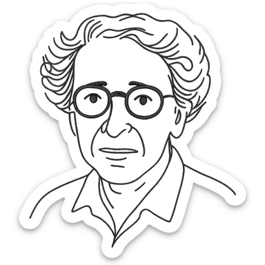 a hand drawn black outline portrait of Hannah Arendt with similar size eyes sticker