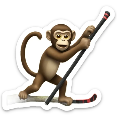 A monkey playing hockey in a tree sticker