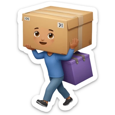 person carrying a heavy box, straining sticker
