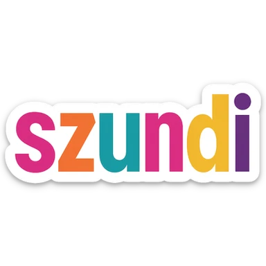 colorful modern text image with the word 'szundi' in the center, varied colorful fonts, no emoji or face sticker