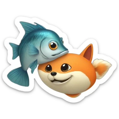 Fish and a fox saying happy new year sticker