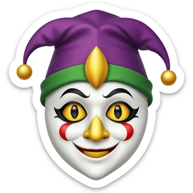 Máscara blanca con un ojo negro y otro amarillo y sombrero de bufon sticker