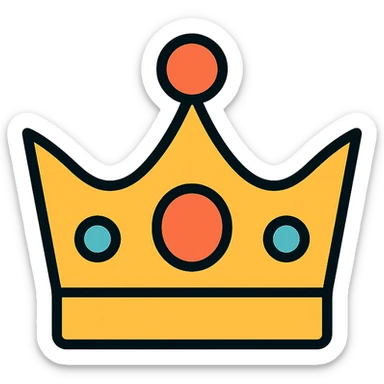 vector icon of a gold crown with multicolor details, elegant and minimalist flat design, award badge style, 2D flat vector, trending icon look, soft shadows, no text, commercial use, isolated on white background sticker