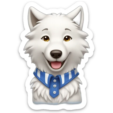 a happy white wolf wearing a horizontal blue stripe sailor shirt sticker