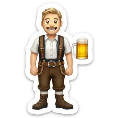 German man wearing Lederhosen, suspenders, haferl shoes holding a pint of beer sticker