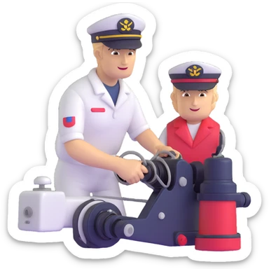 Russian sailor with captain hat operating a winch on oceanography research vessel sticker
