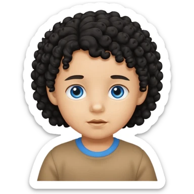 a tan toddler with black curly hair and blue eyes sticker