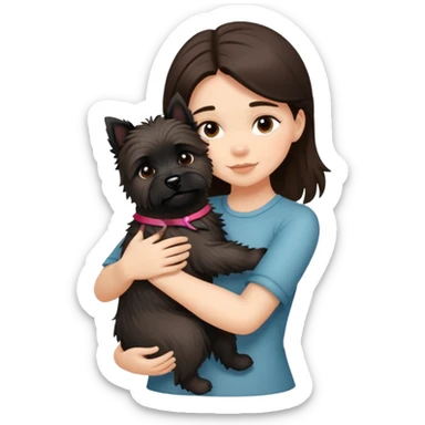 Brunette girl with black cairn terrier hug sticker