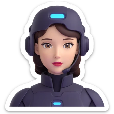 AI agent with realistic human female face, subtle tech accents sticker
