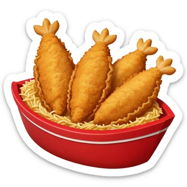 Five delicious breaded irregular chicken tenders in a red paper food boat sticker
