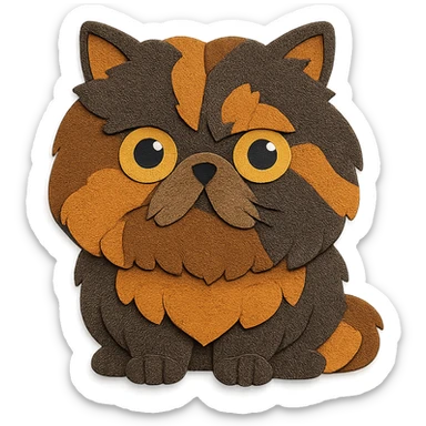 Persian cat with chocolate tortoiseshell fur in paper craft style sticker
