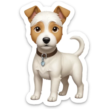 a full body facing front on of a buff white parson russell terrier looking dog the size of a kelpie with light brown long ears resting on its face and a light brown patch above one eye and a large snout. the rest of the dog is completely white.  sticker