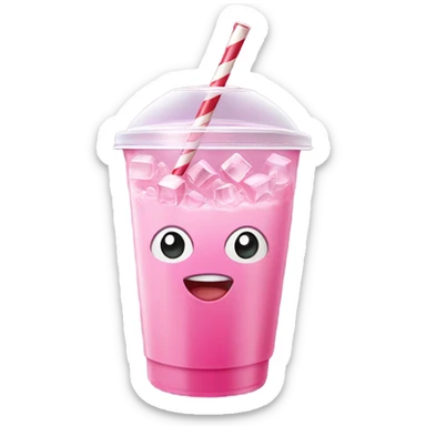 Realistic plastic cup and lid with Transluscent pink soda and large ice cubes inside and straw through the top of the lid. sticker