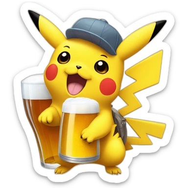 Pikachu qui boit une bière est rigole  sticker