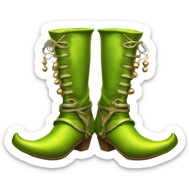 Realistic isolated chartreuse elf boots with bells. sticker