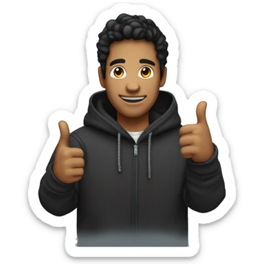 eduardo the developer inviting to a meet to know about or services of development at koudrs add a black hoodie, with a letter K and a thumbs upo hand sticker