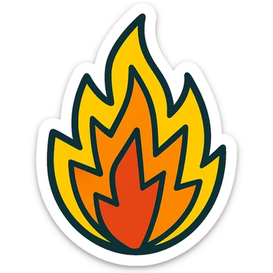 abstract flame shape, geometric, vibrant toon style sticker