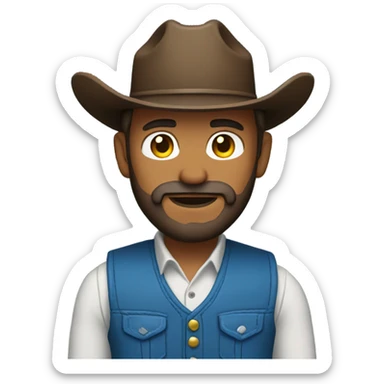 Cowboy with a  beard and blue vest sticker