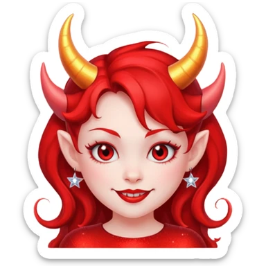 Devil girl cartoon sticker, smirk, sparkles, cute but naughty sticker
