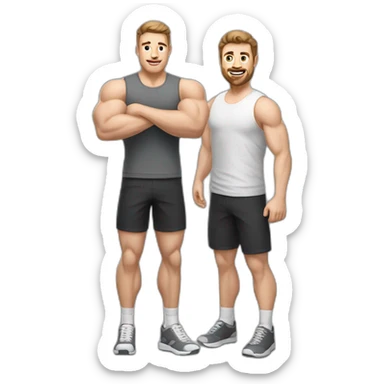 Full height realistic Actively gesturing with hands Pale skinned Fit Man With the biceps and brown hair in dark gray Sleeveless Mike, black oversize sports shorts, watch and white Sneakers sticker