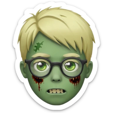 boy zombie with blonde emo hair and green skin and glasses sticker