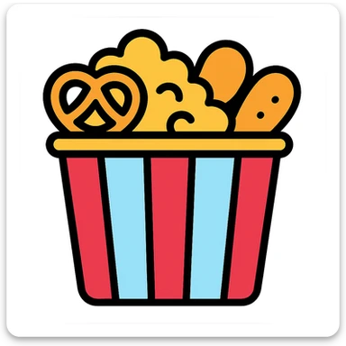 Add popcorn to the snacks bucket emoji, keeping the color outline icon style with no background. sticker