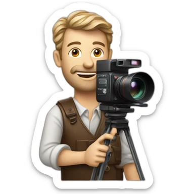 European film director holding a cinema camera sticker