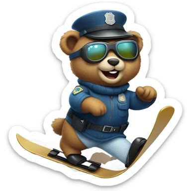 Cute Policeman bear on ski sticker