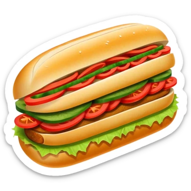 Banh Mi Cinematic Realistic Banh Mi Sandwich Dish Emoji, depicted as a simple, small baguette filled with fresh ingredients, rendered with crisp textures and vibrant, inviting lighting. sticker