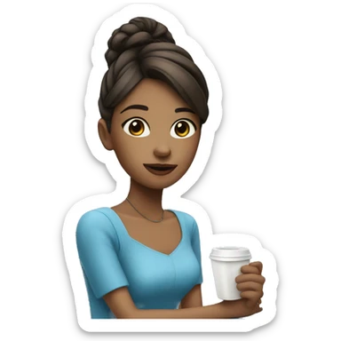 Girl in blue dress drink a coffee  sticker