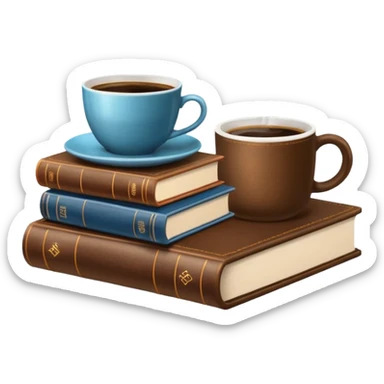 stack of books with coffee on top sticker