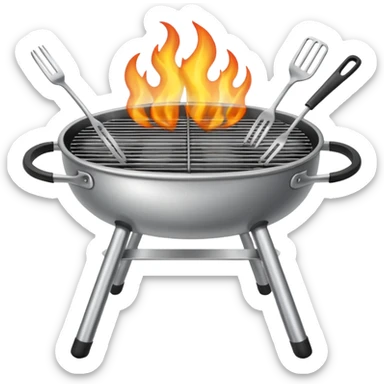 grill with flames, utensils crossed sticker